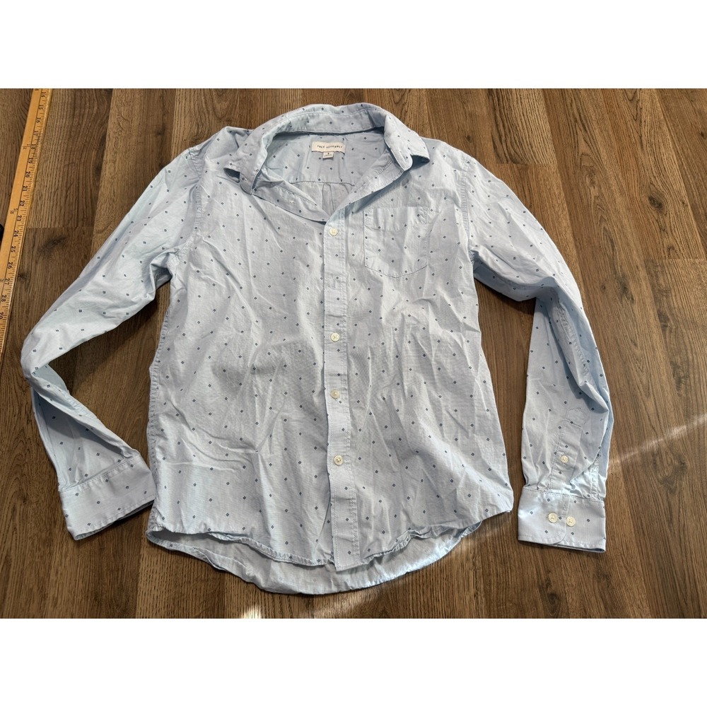Free Assembly Shirt Men's Size Small Blue Long Sleeve Button Up Printed
